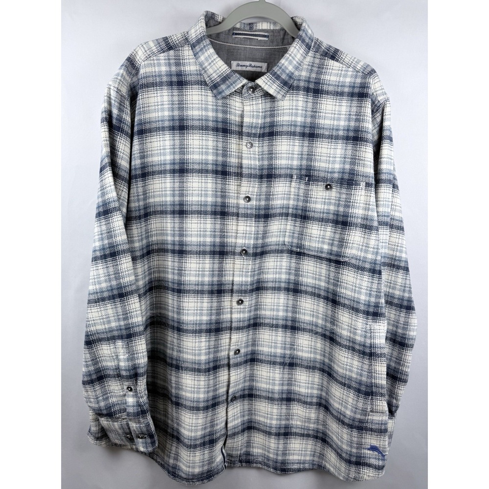 Tommy Bahama Men's 2XL Big & Tall Blue White Plaid Flannel Button Up Shirt